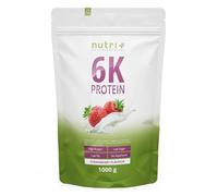 nutri+ 6K Vegan Protein Powder Base Vegetal Fresa 1kg 6 Componentes Proteicos con Soja Guisantes Almendra Girasol Arroz Trigo Sin Azúcares Añadidos