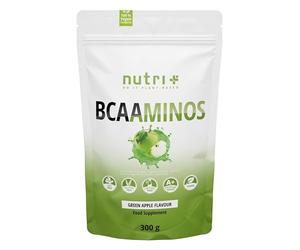 Nutri + BCAA Manzana verde en Polvo - Complejo de Aminoácidos altamente dosificado - Polvo instantáneo vegano - Suplemento de BCAAminos - 300g - vegan Amino Acid Complex