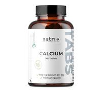 Nutri + Calcio Vegano 800 mg por Porción - 360 Comprimidos (6 Meses) - Carbonato Cálcico Puro de Alta Potencia - Suplemento de Calcio para Huesos y Dientes - Sin Gluten, Sin Lactosa