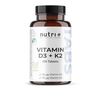 Nutri + D3 K2 Comprimidos veganos - Dosis alta de Origen vegetal - Depósito de Vitamina D de Liquen (1000 UI 25 µg) - Colecalciferol - 50 µg MK7 all trans k2vital
