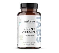 Nutri+ Hierro 50 mg Alta Dosis con Vitamina C de Acerola - 90 Comprimidos de Hierro Bisglicinato, Suplemento Vegano para Mujeres, Embarazo y Fatiga