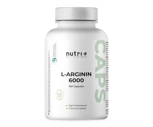 Nutri + L-Arginina Base Caps veganas altamente dosificadas - fermentadas y probadas en Laboratorio - 360 cápsulas - 6000 mg de L-arginina 100% vegetal pura - para Hombres y Mujeres