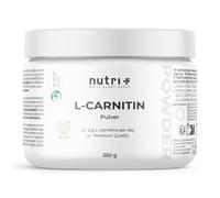 nutri+ L-Carnitine Polvo - 100% L-Carnitina Tartrato Puro 250g - 3000mg por porción sin aditivos - Vegano