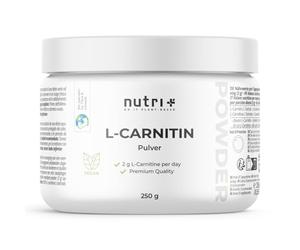 nutri+ L-Carnitine Polvo - 100% L-Carnitina Tartrato Puro 250g - 3000mg por porción sin aditivos - Vegano