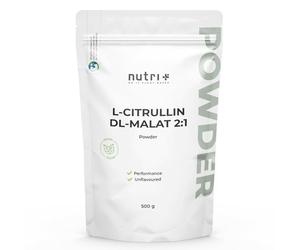 Nutri + L-Citrulina Malato Polvo 500 g - alta Dosis vegano + puro - L-Citrulina Malato DL 2:1 Polvo - de Fermentación Vegetal