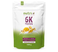 nutri+ Protein 6K Proteína en Polvo de Base Vegetal Sabor Mango y Melocotón 1kg 6 Ingredientes Proteicos con Aislado de Proteína de Guisante