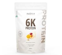 nutri+ Proteína en Polvo 6K Sabor Mango Melocotón 1 kg - Vegan Protein Powder sin Lactosa - Construcción Muscular sin Azúcar Añadida ni Lactosa