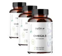 nutri + Vegan Omega 3-120 cápsulas - 2000 mg de aceite de algas de alta dosis con 600 mg de DHA 300 mg de EPA - natural y probado en laboratorio (Paquete de 3)
