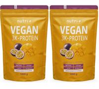 Nutri + Vegan Protein Blend Mango y Maracuyá 1kg - 82% de Proteína 3k Base Vegetal - Sin Lactosa 1000g Soja Guisantes y Trigo (Paquete de 2)