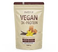 Nutri + Vegan Protein Powder Vainilla y Caramelo 1kg - 80% Proteína 3k Multicompuesta - Sin Lactosa Bajo en Azúcar 1000g