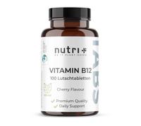 Nutri + Vitamina B12 Comprimidos 500 µg (mcg) veganos + alta Dosis - Metilcobalamina activa - 100 Pastillas veganas - Disolución sublingual - Sabor a Cereza