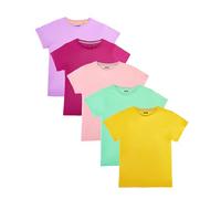 Nutria Camiseta para Niños Manga Corta Pack de 5 Camisetas Básica de Niño y Niña Cuello Redondo 100% Algodón Unisex Distintos Colores Rosa/Morado/Rosa/Verde Menta/Naranja Claro, 14 años