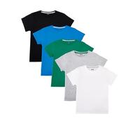 Nutria Camiseta para Niños Manga Corta Pack de 5 Camisetas Básica de Niño y Niña Cuello Redondo 100% Algodón Unisex Distintos Colores Negro/Blanco/Brezo/Verde Oscuro/Azul, 14 años