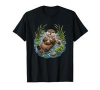 Nutria Familia Río Estanque Vida Silvestre Naturaleza Escena Camiseta
