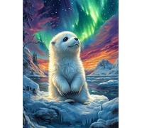 Nutria Marina en Iceberg bajo Auroras boreales Puzzles 300 Piezas Moderno Creativo Animal Salvaje Mascota Rompecabezas Familiar para Adultos 3D Maquetas Construir Aliviar Estrés Decorativo 300 PCS