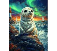 Nutria marina en roca bajo auroras boreales Puzzles 500 Piezas Estera Portátil Familiar Grande Animal salvaje mascota Rompecabezas Para Adultos Aliviar Estrés 3D Maquetas Construir DIY Moderno 500 PCS