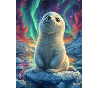 Nutria Marina en una Roca Bajo Las Auroras Boreales Puzzle 300 Piezas Cartón Resistente para Parejas Mascota de Vida Silvestre Noches De Cita para Relajarse para Fiestas Navideñas