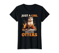 Nutria Muchacha Amante De Los Animales Lindo Nutria De Río Camiseta gráfica económica, Mujer, Negro, L