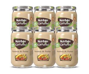 Nutribén Ecopotitos de Macedonia,100% fruta y Sin almidones - Ingredientes ecológicos- Desde los 6 meses, Pack de 6 x 190 g (Paquete de 6)