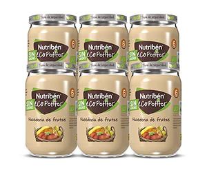 Nutribén Ecopotitos de Macedonia,100% fruta y Sin almidones - Ingredientes ecológicos- Desde los 6 meses, Pack de 6 x 190 g
