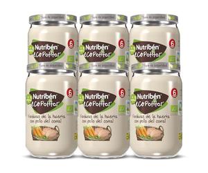 Nutribén EcoPotitos De Pollo De Corral con Verduras -Ingredientes ecológicos- Desde Los 6 Meses, Pack de 6 x 235gr. (Paquete de 6)