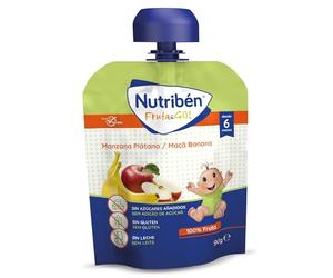 Nutribén Fruta & GO | Manzana y Platano | Bolsita Fruta Natural para Bebés desde 6 Meses | Sin Gluten y Sin Leche | 0% Azúcares Añadidos | 90g