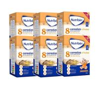 Nutribén Papilla 8 Cereales Miel y 4 Frutas, Cereales Bebé 6m+, Pack 6x600g | Sin aceite de palma, con 11 vitaminas, calcio y fósforo; las 4 frutas favorecen el tránsito intestinal del bebé
