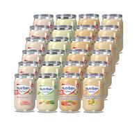 Nutribén Potitos Pack 24 Pollo, Jamón, Verduras y Fruta +6 Meses, 24x235g | 6xArroz con pollo, 6xMenestra con jamón, 6xCrema de patata y puerro, 6xFruta. Sin gluten ni conservantes. Recetas naturales.