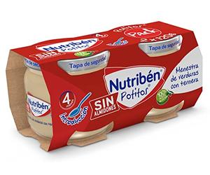 Nutribén Potitos | Tarrito de Introducción a la Menestra de Verdura con Ternera | Para Bebés a Partir de 4 meses | Sin Azúcares Añadidos | Ingredientes Naturales y Saludables | 120g