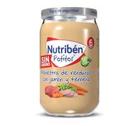 Nutribén Potitos | Tarrito de Jamón y Ternera con Menestra de Verduras | Para Bebés a partir de 6 Meses | Sin Almidones | Sin Azúcares Añadidos | Sin Gluten | 235g