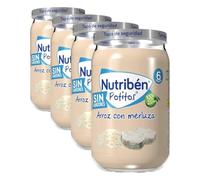 Nutribén Potitos | Tarrito de Pescado de Arroz con Merluza | Para Bebés a partir de 6 Meses | Sin Almidones | Ingredientes Naturales y Saludables | 235g (Paquete de 4)