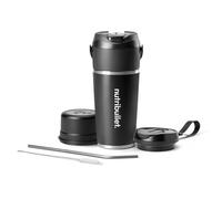 nutribullet Flip NBP016B, Licuadora Portátil con Vaso Termo de 590ml, Conserva el Frío 24h, Tritura Hielo, Incluye Tapa y Pajita, Carga USB-C, Acero Inoxidable, Negro