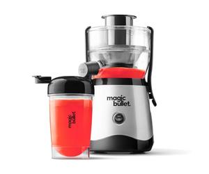 Nutribullet Magic Bullet Exprimidor centrífugo de silicona y acero inoxidable, 400 W, juego de 10 piezas, 470 ml, color negro, diseño compacto y apto para lavavajillas, jugo sobre la marcha en dos
