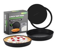 Nutrichef 2 moldes de tarta desmontables para repostería, Ideales para quiche y bizcochos, De 23 cm, Acero al carbono antiadherente con distribución uniforme del calor, Incluye 100 papeles pergamino