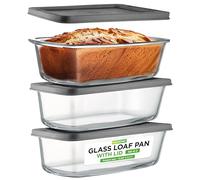 Nutrichef 3 Sets de Molde para Pan, 62,07oz Recipientes Premium de Vidrio Apilables para Preparación de Comidas con Tapas Herméticas, Libre de BPA, A prueba de Fugas, Apto para Horno y Congelador
