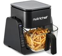NutriChef Airfryer & Grill - 4 QT Airfryer + 1.2 QT Grill, 7 modos de cocción, tazón transparente, para gambas, filetes, patatas fritas y más - Compacto y potente - Negro