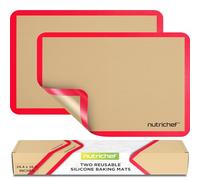 NutriChef Alfombrillas de Silicona para Hornear - 2 Reutilizables Antiadhesivas, Para Bandejas Grandes 24.4 x 16.5 IN, Horno hasta 480°F, Aptas Horno, Congelador y Lavavajillas - Rojo