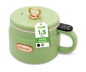 Nutrichef arrocera electrica mini, Rice cooker, Portatil, Preparador de comidas, Recubrimiento ceramico antiadherente, Panel de control digital, 6 funciones de coccion, 1.5L