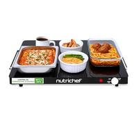 Nutrichef Bandeja Electrica, Hot Plate, de Servicio con Superficie de Vidrio, Temperatura Ajustable, Ahorro de Espacio, Ideal para Buffets, Fiestas y Mas