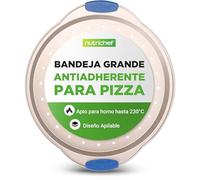 NutriChef Bandeja para pizza, 13”, Mango de silicona, Sartén redonda antiadherente, Acero con agujeros perforados
