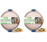 Nutrichef Bandeja para pizza, 13”, Mango de silicona, Sartén redonda antiadherente, Acero con agujeros perforados (Paquete de 2)