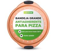 Nutrichef Bandeja para pizza, 33 cm, Mango de silicona, Sartén redonda antiadherente, Acero con agujeros perforados
