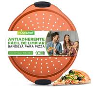 Nutrichef Bandeja para pizza, 33 cm, Mango de silicona, Sartén redonda antiadherente, Acero con agujeros perforados