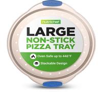 NutriChef Bandeja para pizza de 32 cm, antiadherente, perforada, de acero al carbono, con mango de silicona, color dorado