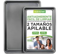 NutriChef bandejas horno, Set de 2, Grande y mediana, Para servir, Apilables, Duraderas, Antiadherentes