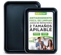 NutriChef bandejas horno, Set de 2, Grande y mediana, Para servir, Apilables, Duraderas, Antiadherentes