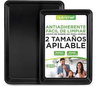 NutriChef bandejas horno, Set de 2, Grande y mediana, Para servir, Apilables, Duraderas, Antiadherentes