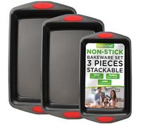 Nutrichef bandejas horno, Set de 3, Antiadherentes, Libres de PFOA/PFOS/PTFE, Duraderas, Asas de silicona