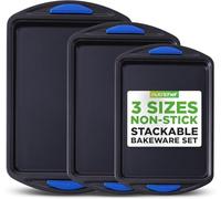 Nutrichef bandejas horno, Set de 3, Antiadherentes, Libres de PFOA/PFOS/PTFE, Duraderas, Asas de silicona