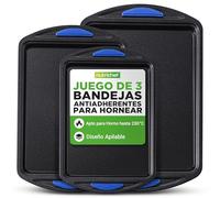 Nutrichef bandejas horno, Set de 3, Mangos de silicona, Apilables, Acero al carbono resistente, Antiadherente